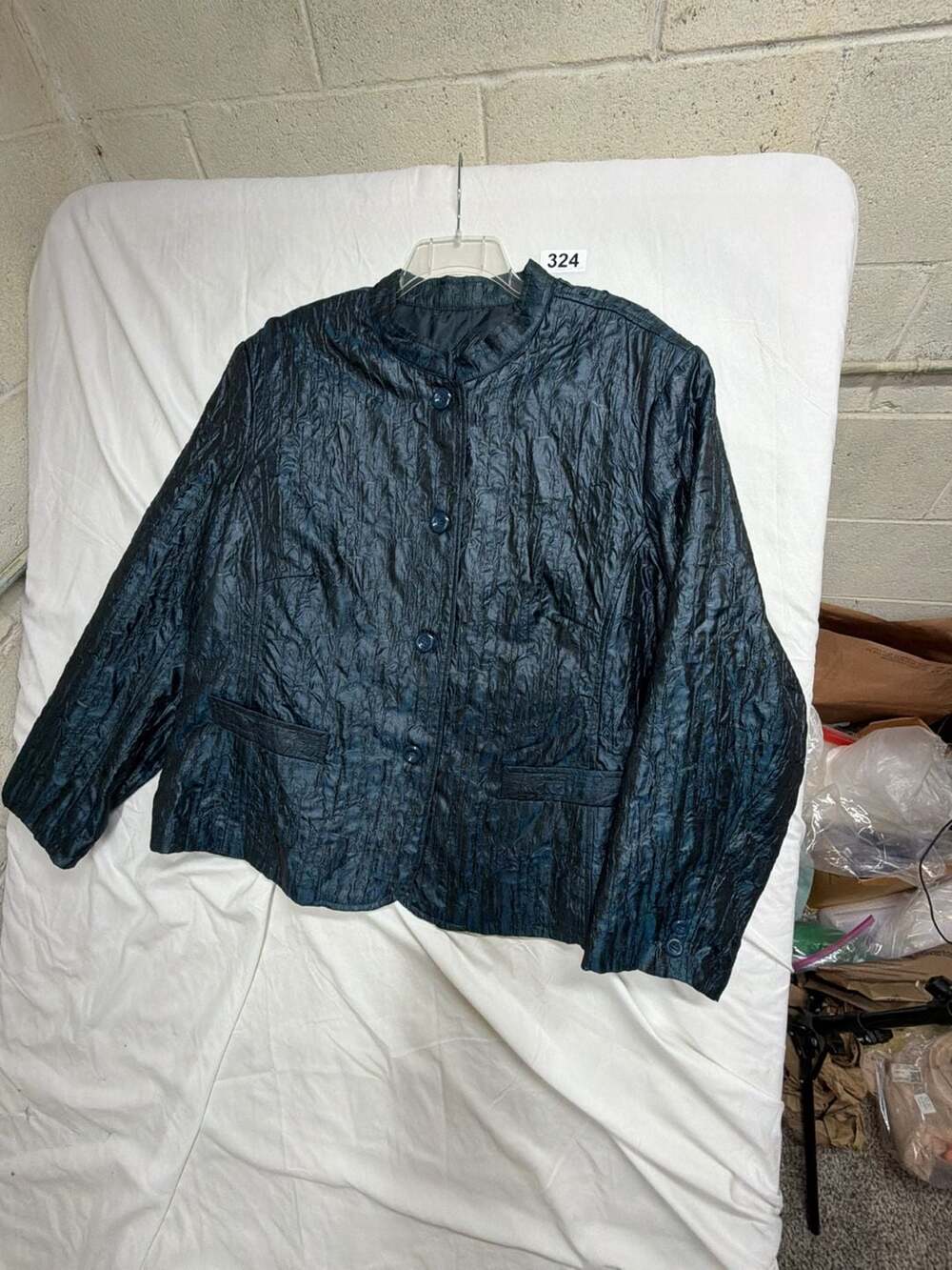 Erin by Erin London Crinkled Metallic Blue Button-Up Jacket 3X